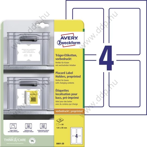 Etikett hordozó címkék 120x80mm 20 lap Avery-Zweckform 8001-20