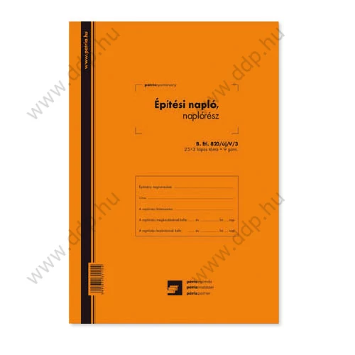 Építési napló 25x3 lapos tömb + 9 db 3 lapos garnitúra B.ETI.820/UJ/V/3/KAMI PÁTRIA