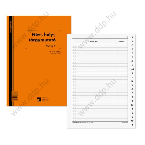 Név, hely, tárgymutató 100lapos könyv A/4 álló C.5230-167/A Pátria