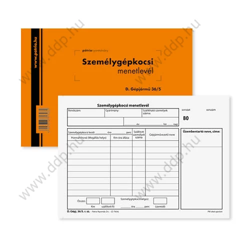 Személygépkocsi menetlevél 100lap D.Gépj.36/5 Pátria