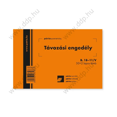 Távozási engedély 50x2 lapos tömb 105x70mm B.18-11/V PÁTRIA