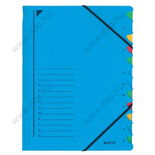 Rendezőmappa 12 rekesz gumis Leitz kék előrendező -39120035-