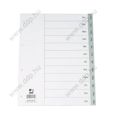 Regiszter A/4 Janár-December műanyag hónapregiszter Q-CONNECT elválasztólap -850260/KF01819-