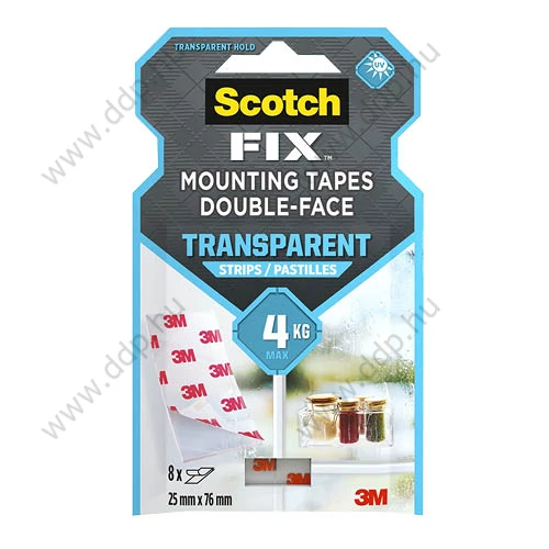 Ragasztószalag csík kétoldalas 3M Scotch-Fix 25mmx76 mm 8db/csomag átlátszó -4910C-ST8-P
