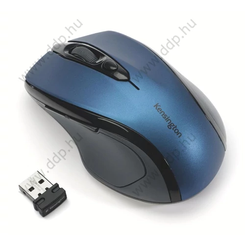 Egér, vezeték nélküli, optikai, közepes méret, USB, KENSINGTON Pro Fit kék
