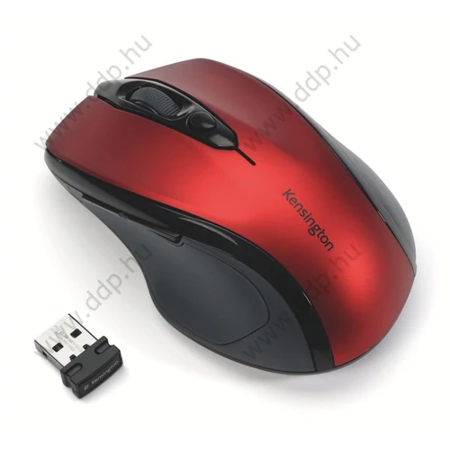 Egér, vezeték nélküli, optikai, közepes méret, USB, KENSINGTON Pro Fit piros