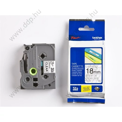 Betűnyomó kazetta 18mm Brother TZe141 szalag átlátszó-fekete -1191-