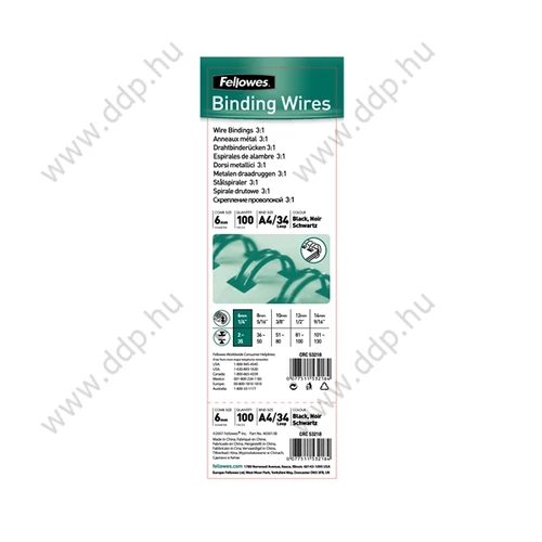 Spirál fém 8mm 34gyűrűs Fellowes fekete 36-50 laphoz (Kiszerelés: 100db/csm) -53261-