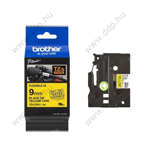 Betűnyomó kazetta 9mm Brother TZeFX221 rugalmas szalag sárga-fekete -15234-