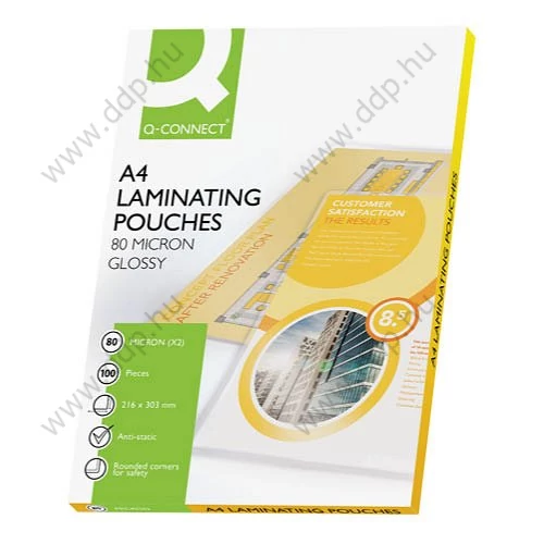 Lamináló fólia A/4 80micron (Kiszerelés: 100db/csm) Q-CONNECT -KF04114-