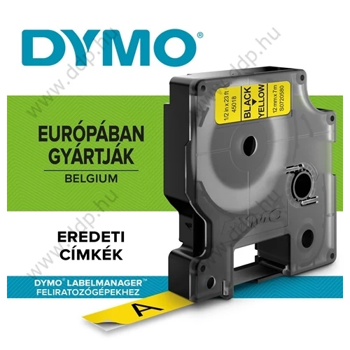 Betűnyomó kazetta gépi 12mmx7m Dymo szalag fekete-sárga 45018 -S0720580-