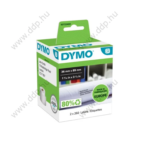 Cím etikett 89x38mm 2db fehér Dymo 99012 -S0722400-