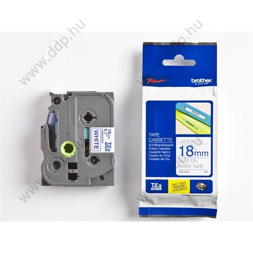 Betűnyomó kazetta 18mm Brother TZ243 szalag fehér-kék -1193-