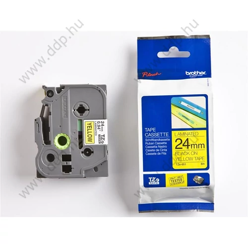 Betűnyomó kazetta 24mm Brother TZ651 szalag sárga-fekete -1047-