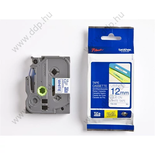 Betűnyomó kazetta 12mm Brother TZ233 szalag fehér-kék -1202-