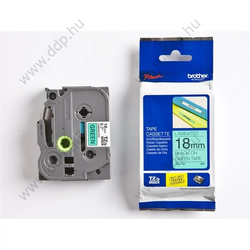 Betűnyomó kazetta 18mm Brother TZ741 szalag zöld-fekete -1199-