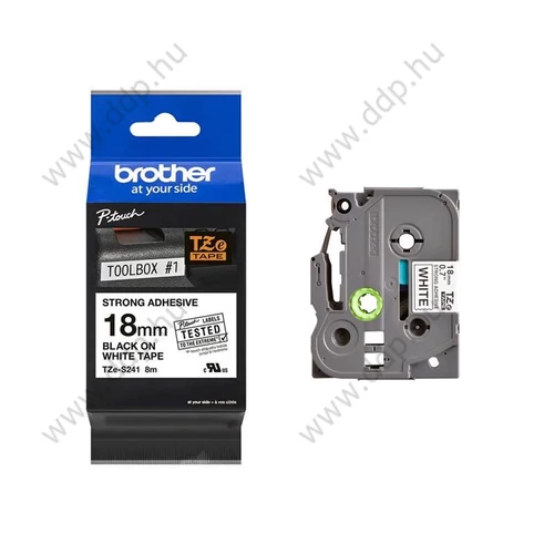 Betűnyomó kazetta 18mm Brother TZeS241 erős tapadású szalag fehér-fekete -8514-