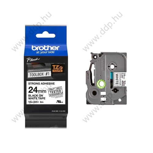 Betűnyomó kazetta 24mm Brother TZeS251 erős tapadású szalag fehér-fekete -7501-