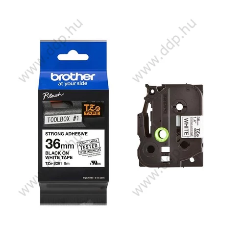 Betűnyomó kazetta 36mm Brother TZeS261 erős tapadású szalag fehér-fekete -13268-