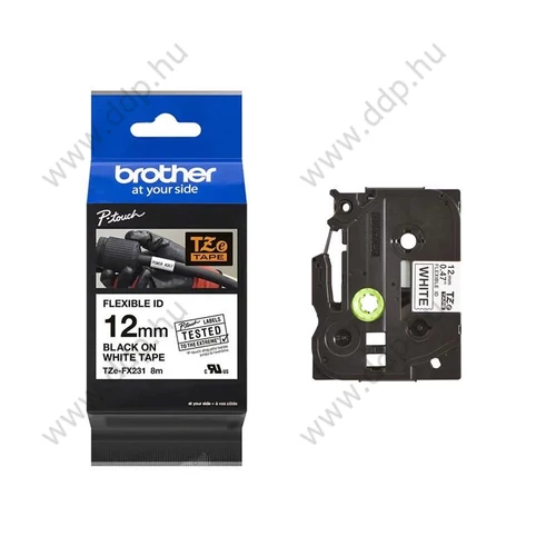 Betűnyomó kazetta 12mm Brother TZeFX231 rugalmas szalag fehér-fekete -15757-