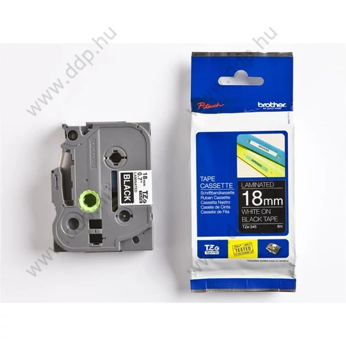 Betűnyomó kazetta 18mm Brother TZe345 szalag fekete-fehér -1195-