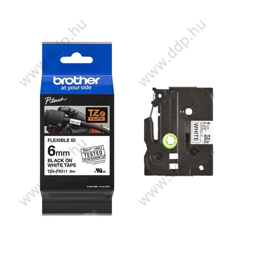 Betűnyomó kazetta 6mm Brother TZeFX211 rugalmas szalag fehér-fekete -15687-