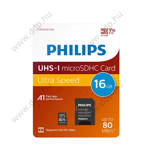 Memóriakártya PHILIPS Micro SDHC 16GB Class 10 +adapter