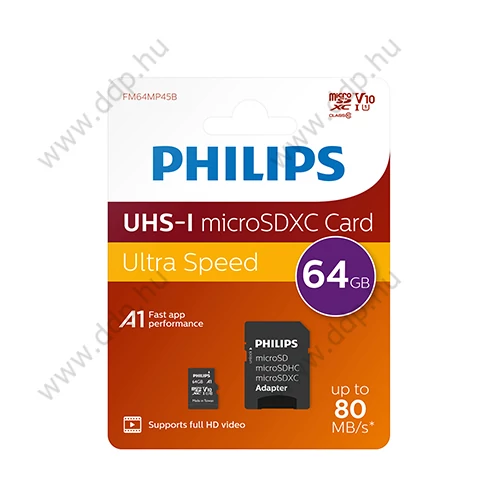 Memóriakártya PHILIPS Micro SDHC 64GB Class 10 +adapter