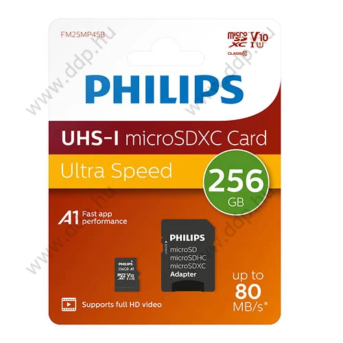 Memóriakártya PHILIPS Micro SDHC 256GB Class 10 +adapter