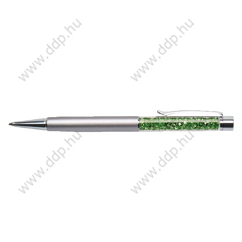 Golyósirón felül SWAROVSKI kristályokkal töltve ezüst tolltest 14 cm peridot zöld golyóstoll ART Crystella