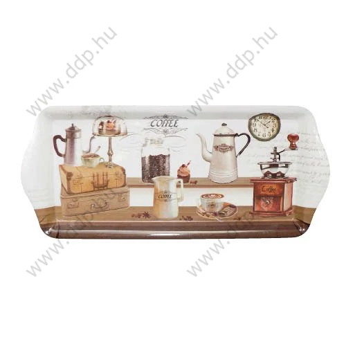 Tálca műanyag szögletes kávé mintás 33x14,5 cm