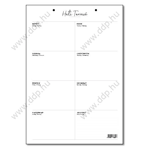 TOPTIMER Falinaptár álló Bianco heti tervező T111-002 340x490mm