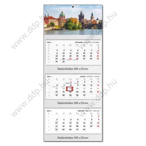 TOPTIMER Speditőrnaptár T083 3 tömbös, 3 havi, Tűzött, Város, 390×860mm