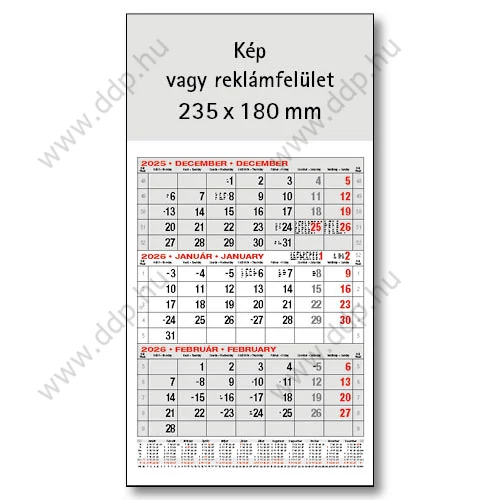 UNDENA Speditőr naptár USP-03 235x340mm Falinaptár 1 tömbös 3 havi szürke