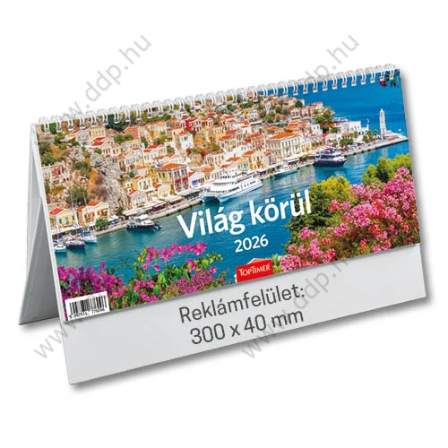 TOPTIMER Asztali naptár álló naptárháttal Világ körül T632P 295x140mm