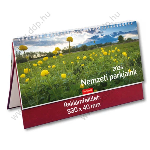 TOPTIMER Asztali naptár álló műbörös naptárháttal Nemzeti parkjaink T542T bordó