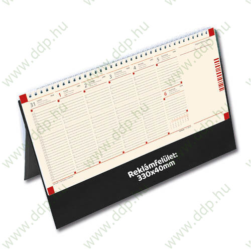 TOPTIMER Asztali naptár C051 álló Fekete műbőrös naptárháttal perforált jegyzettömbbel Kalendapp alkalmazás kapcsolattal 325x155mm