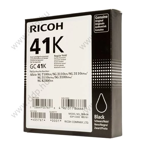 Ricoh gélpatron GC41K fekete 2500 oldal 405761